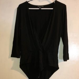 Forever 21 Plus Black Deep V Bodysuit